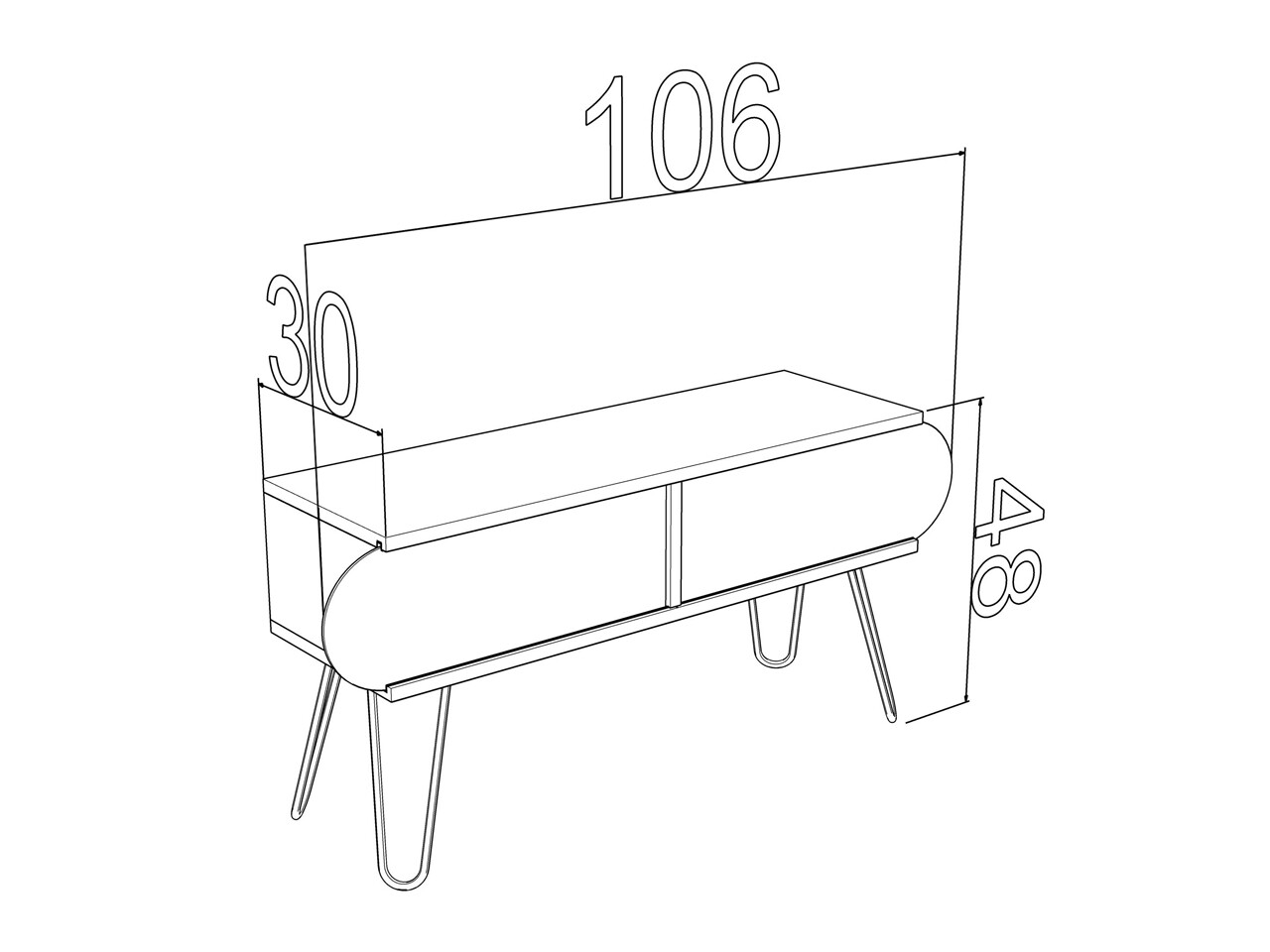 Comoda TV Mingitav Illia No.1, 106 X 30 X 48 Cm, PAL/metal, Negru