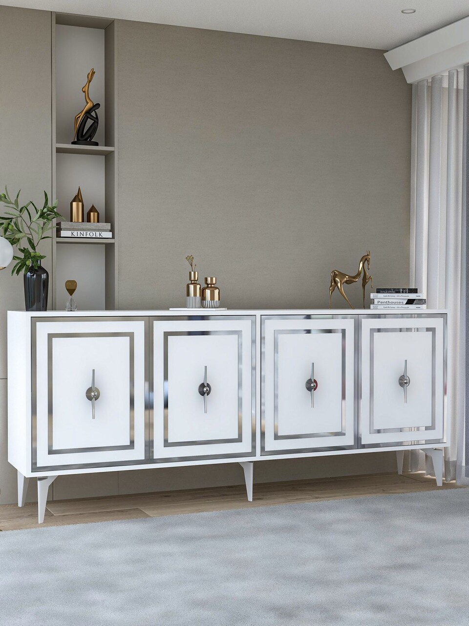 Consola, Hanah Home, Samba, 180x78.6x35 cm, PAL , Alb / Argintiu - view 2