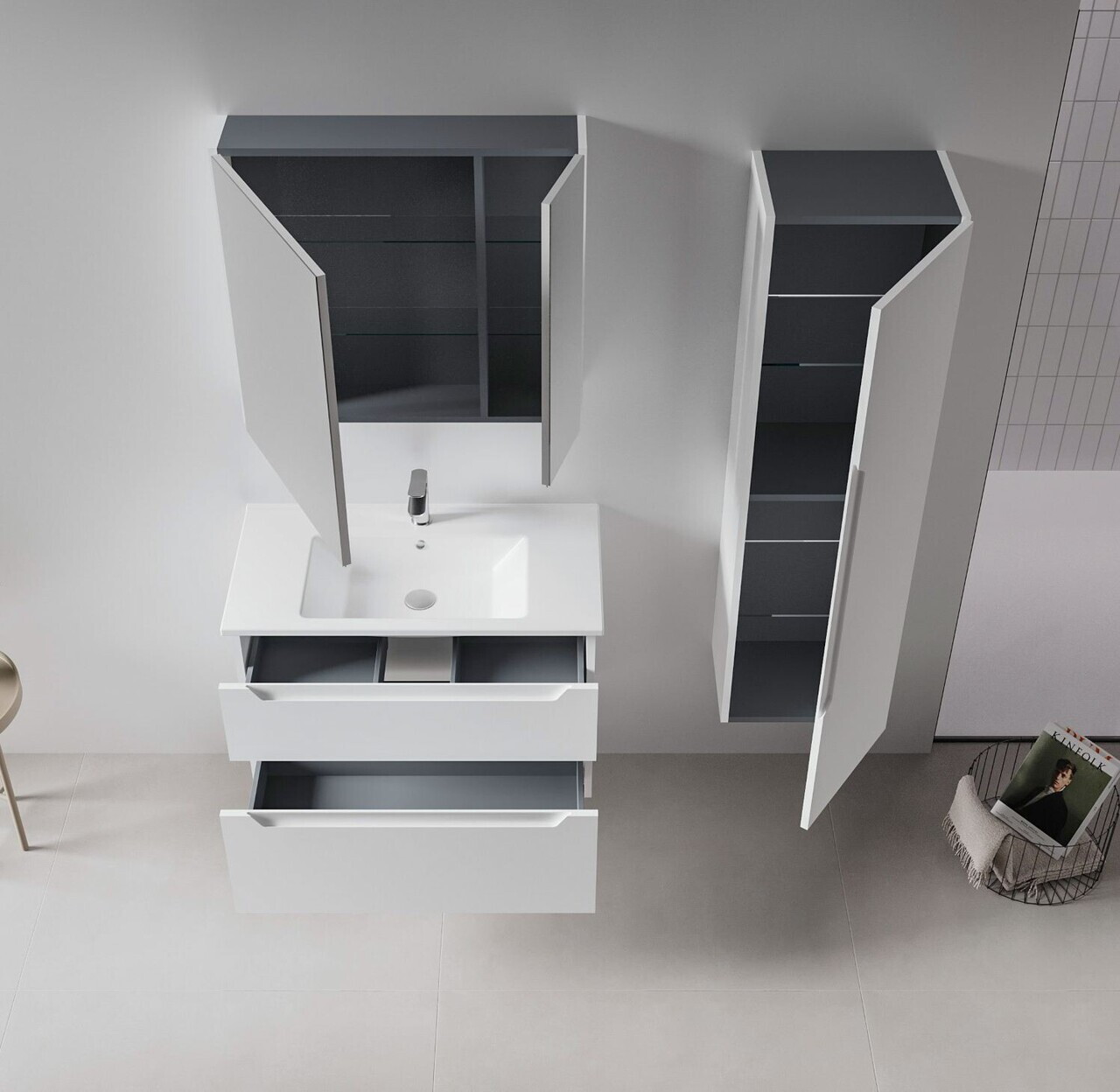 Dulap de baie cu chiuvetă, Hanah Home, Messina 85 v2, Alb mat — imaginea 3