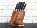 Set cutite 6 piese, Zokura, suport rotativ + suport tableta, inox/lemn acacia