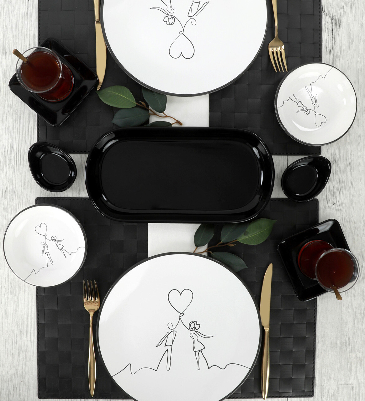 Set de mic dejun, Keramika, 275KRM1601, Ceramica, Alb/Negru - 1 | YEO