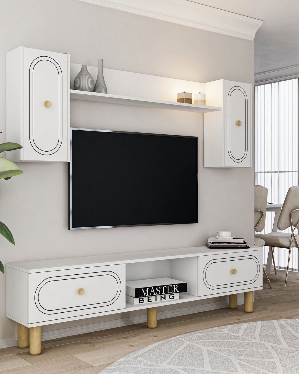 Comoda TV, Hanah Home, Polen Bohem, 150x44.6x29.6 cm, PAL , Alb - imagine 2