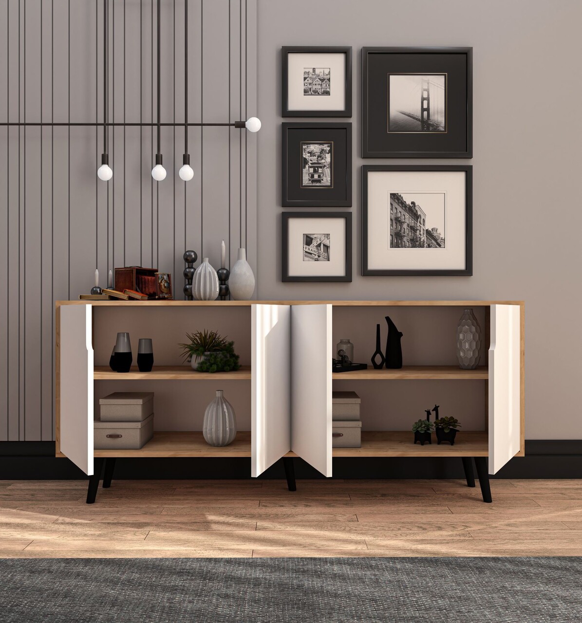 Consola, Hanah Home, Latina Modern 180, 180x80x45 cm, PAL, Stejar Safir / Alb - view 3