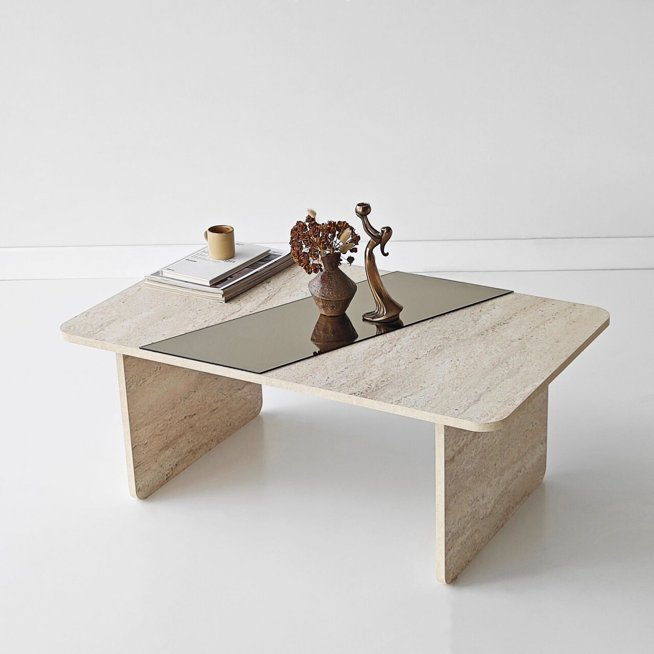 Masuta de cafea, Hanah Home, Favorite, 120x38x60 cm, Bronz / Travertin - imagine 2