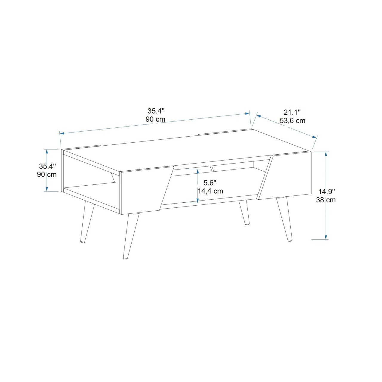 Masuta de cafea, Arnetti, Aren, 38x90x53.6 cm, PAL, Bej / Nuc deschis