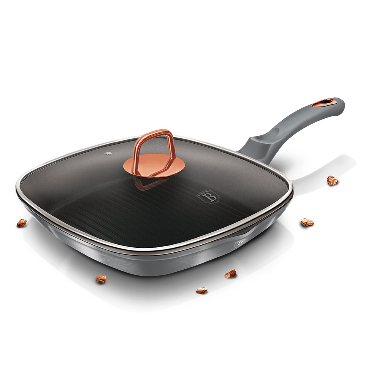 Tigaie grill cu capac Berlinger Haus, Moonlight, 28 cm, 2.1 L, aluminiu forjat, gri - imagine 10