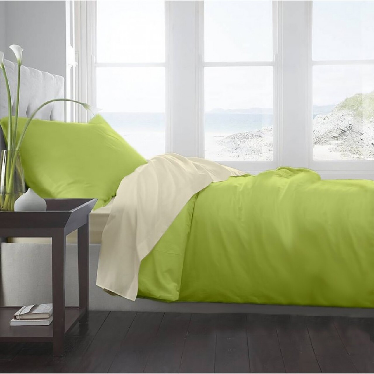 Lenjerie De Pat Dubla King Size Vanilla & Lime, 4 Piese, 220 X 250 Cm, 100% Bumbac, Verde Lime/bej