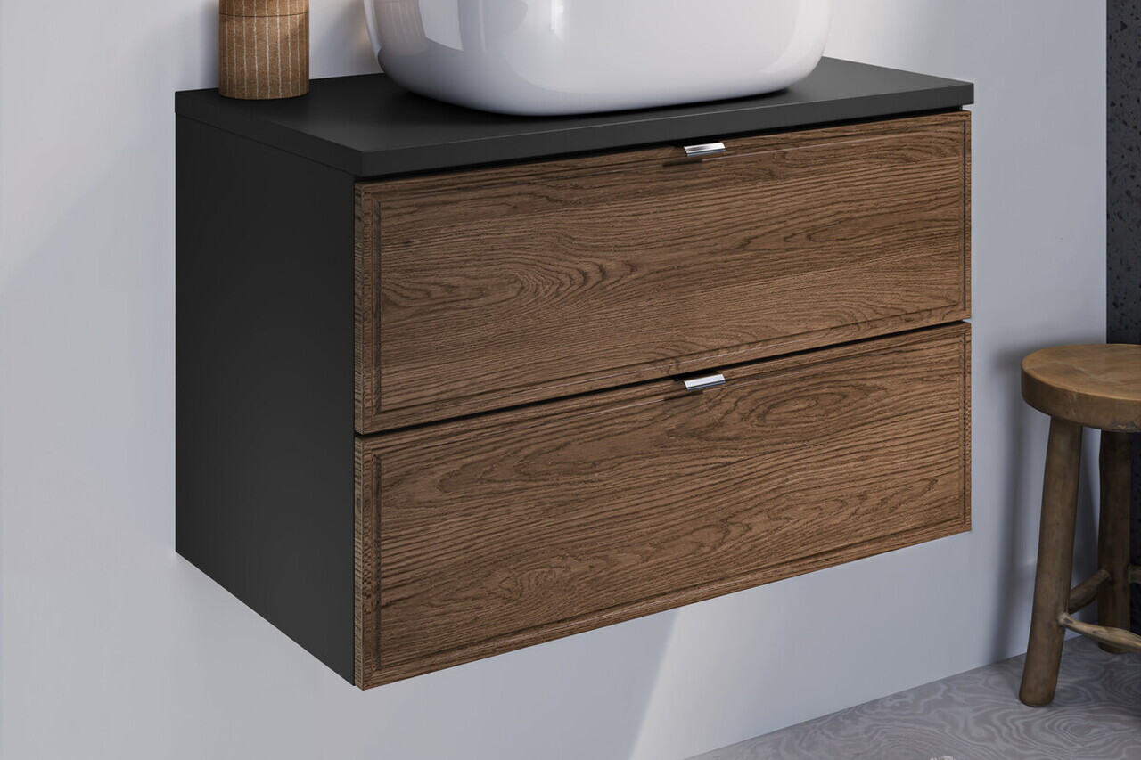 Set mobilier baie, masca cu lavoar si dulap inalt, 80 cm Trust, Talia Casella Black, Comad, MDF/PAL laminat, stejar casella/negru mat — imaginea 9