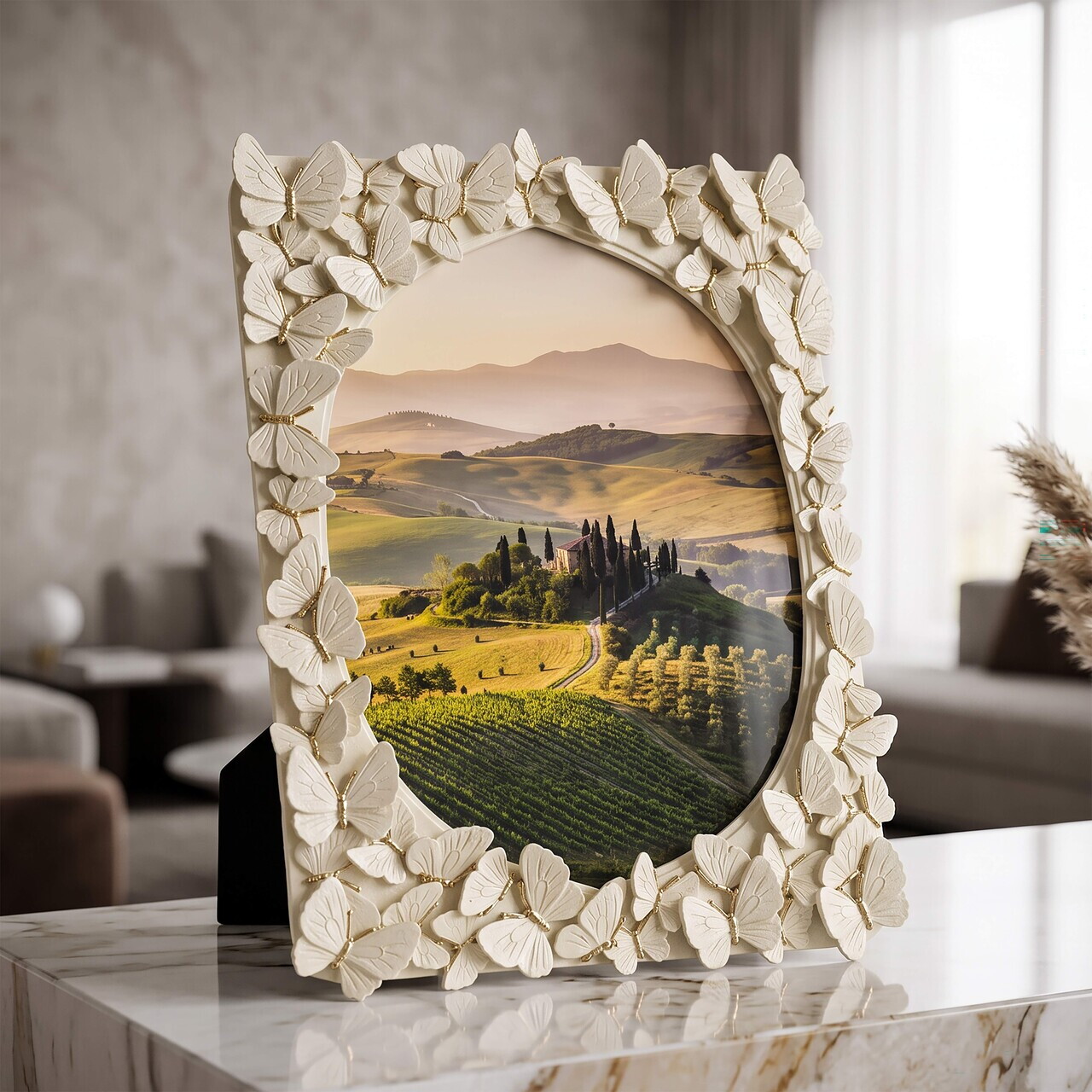 Rama foto, Embossed Butterflies, Mauro Ferretti, polirasina, 20x25 cm, alb/auriu