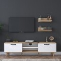 Comoda TV cu 2 rafturi, Wren, M48 - 1043, pal melaminat, alb/nuc