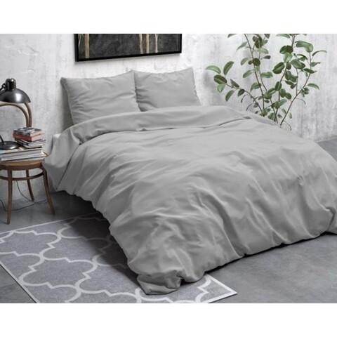 Lenjerie de pat pentru doua persoane, Zen Stone Washed Grey, Royal Textile, 3 piese, percal, gri