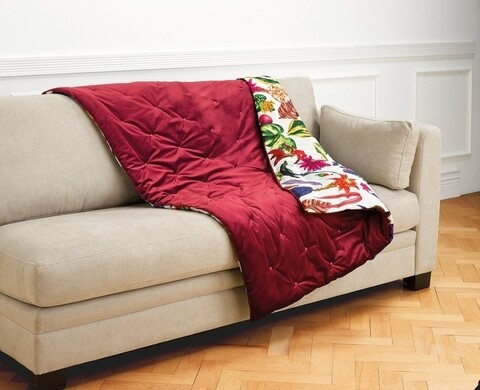 Cuvertura de pat matlasata, Christian Lacroix, Tropical Bordo, 120x220 cm, bumbac/catifea, multicolor