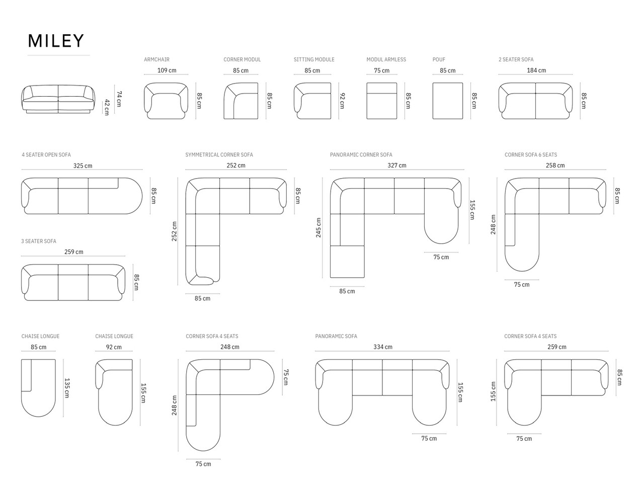 Coltar panoramic dreapta 6 locuri, Miley, Micadoni Home, BL, 327x245x74 cm, poliester chenille, albastru regal