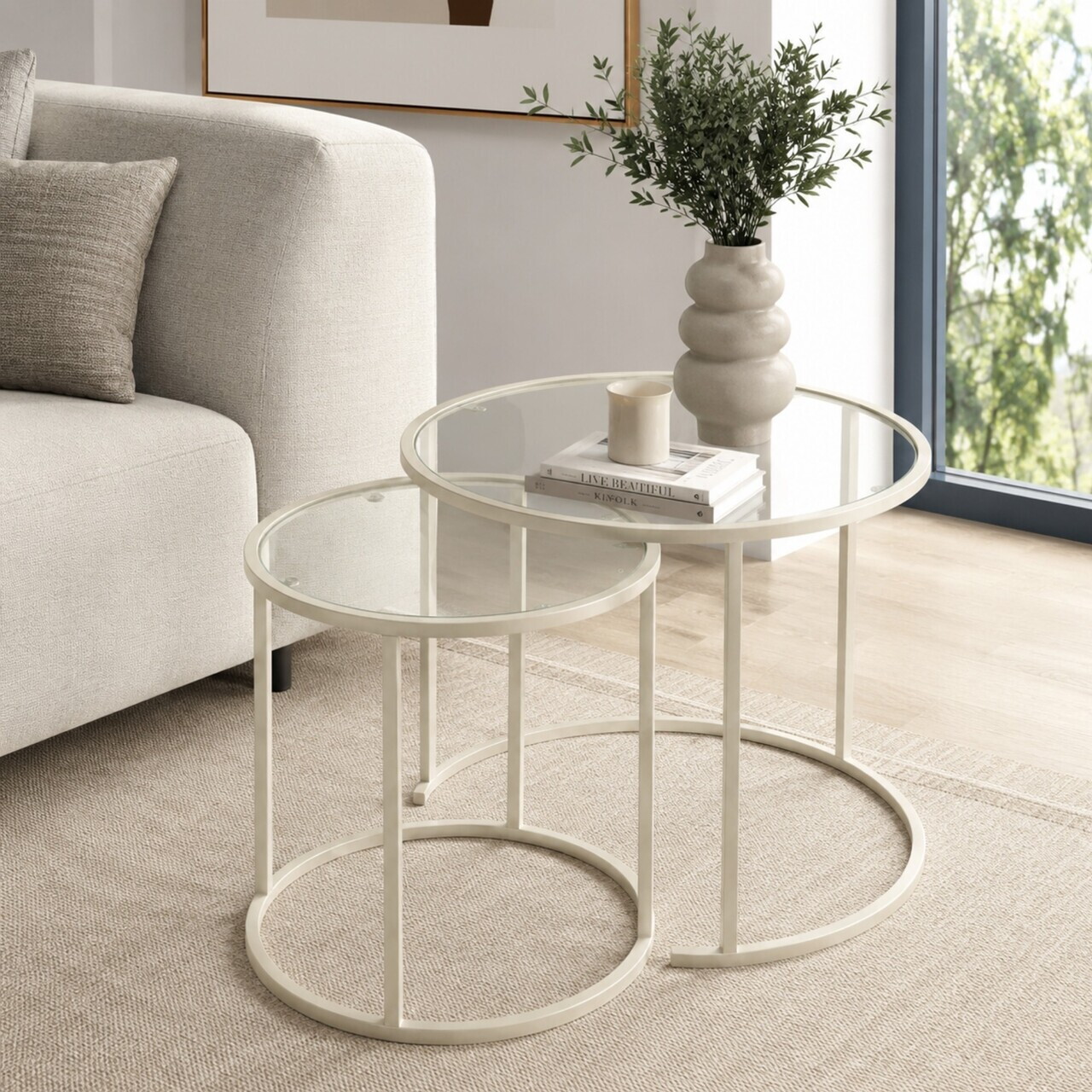 Set masute de cafea, Hanah Home, Beige-Trs-60-42-Nrd-Srk, Bej — imaginea 3