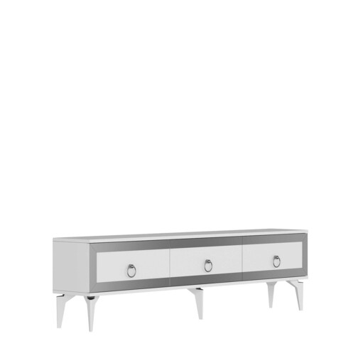 Comoda TV, Olivia, Ponny, 180x44.6x29.6 cm, PAL , Alb / Argintiu