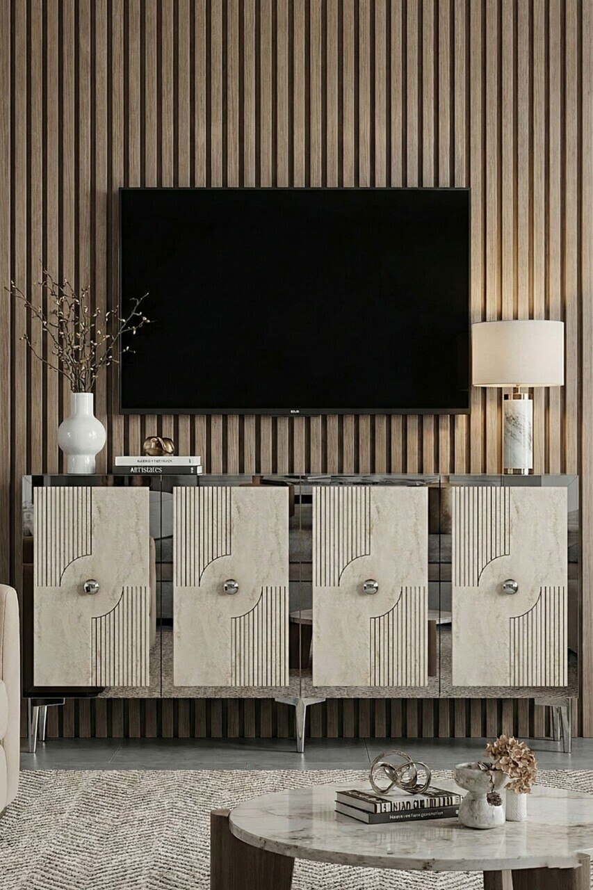 Consola, Hanah Home, Pega 150, 125x75x32 cm, White / Travertine / Silver — imaginea 2