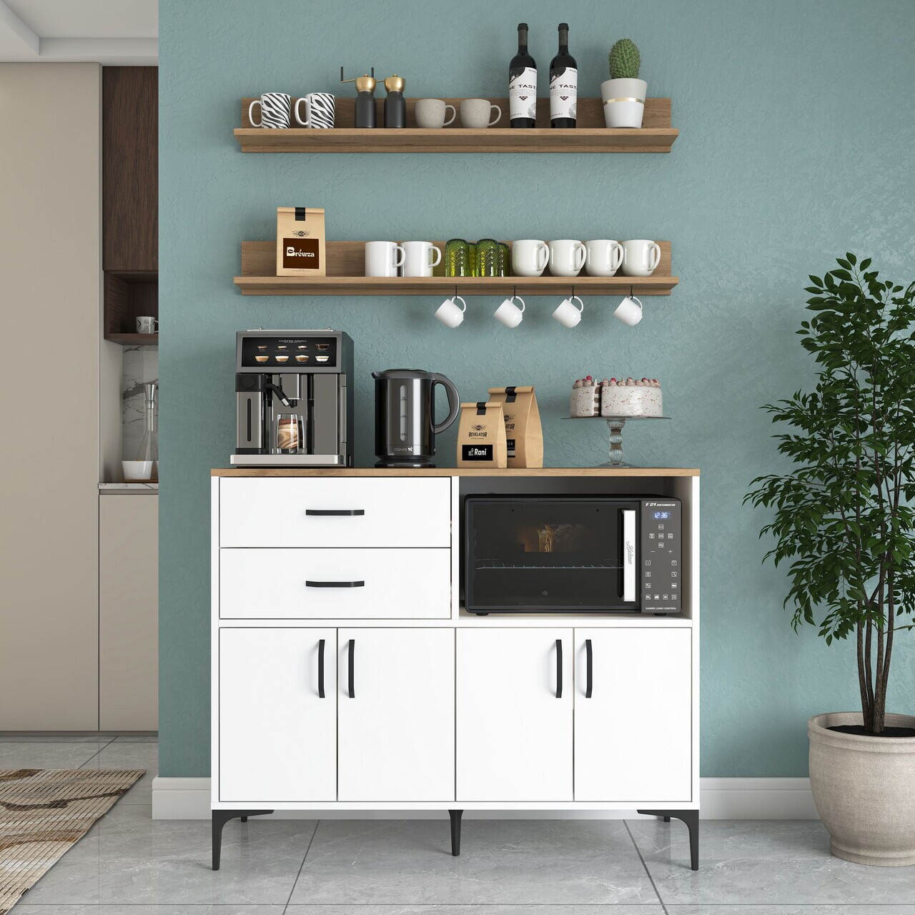 Dulap multifunctional, Hanah Home, JE235, PAL melaminat, Alb/Maro - view 2