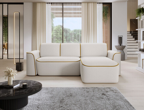 Coltar dreapta 4 locuri ELTAP, Ume, 287x190x88 cm, lemn/poliester, alb/galben