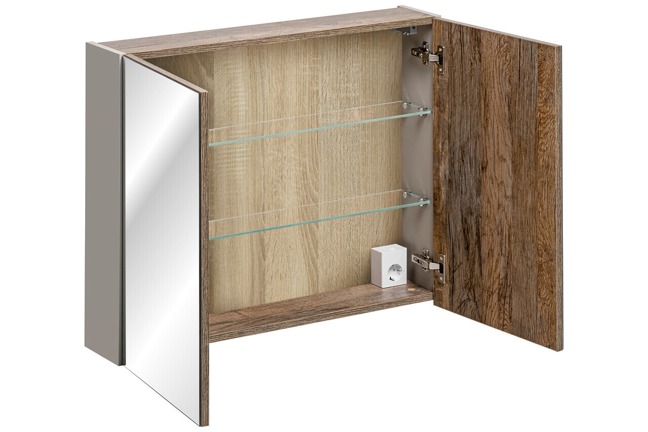 Cabinet cu oglinda si 2 usi, Santa Fe Taupe, Comad, 80x17x65 cm, PAL laminat, gri — imaginea 2