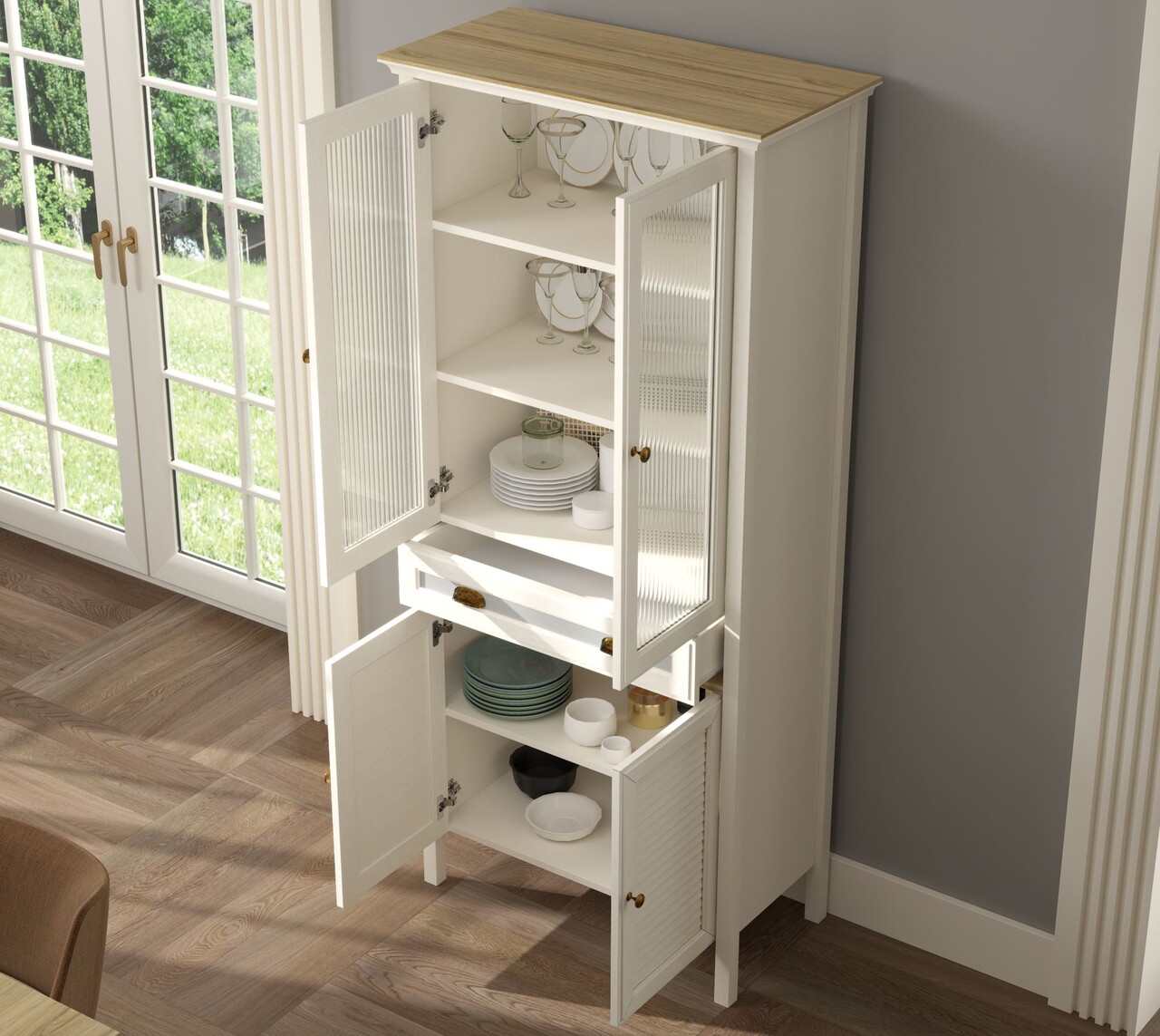 Dulap multifunctional, Hanah Home, FRN-21020, 88.4x194x44.2 cm, PAL, Crem / Stejar / Gri - view 3