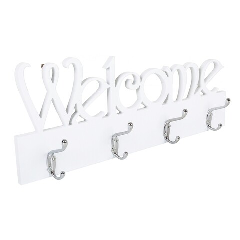 Cuier Welcome, Creaciones Meng, 4 agatatori, 50x19 cm, lemn de paulownia