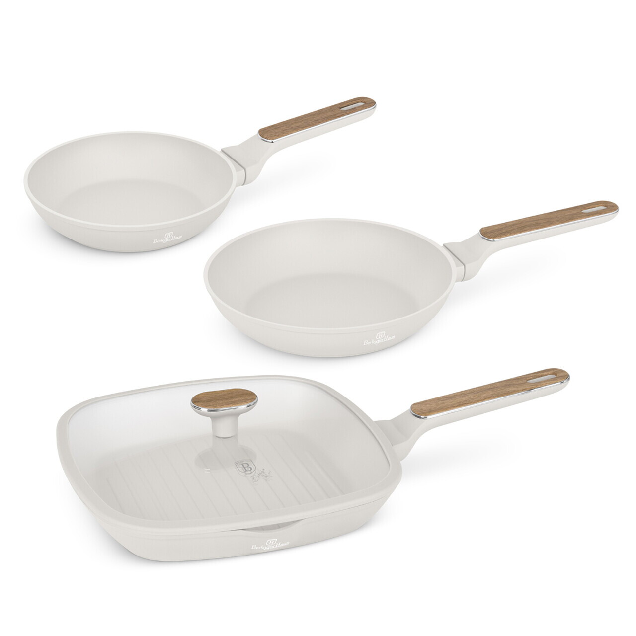 Set 3 tigai si capac Berlinger Haus, Sahara Nordic, 20/24/28 cm, aluminiu forjat, crem mat/natur - imagine 3