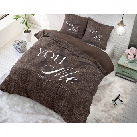 Lenjerie de pat pentru doua persoane Love for you and me Taupe, Royal Textile,  100% bumbac