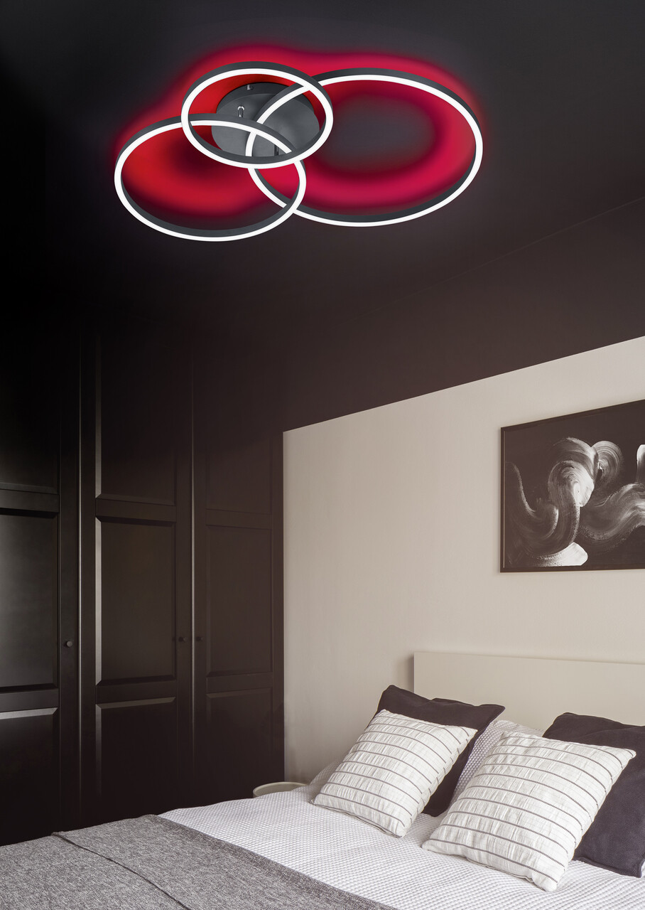 Plafoniera Winona, TRIO, 78x60x11.5 cm, 28W / 10W, 2x SMD, metal, negru mat