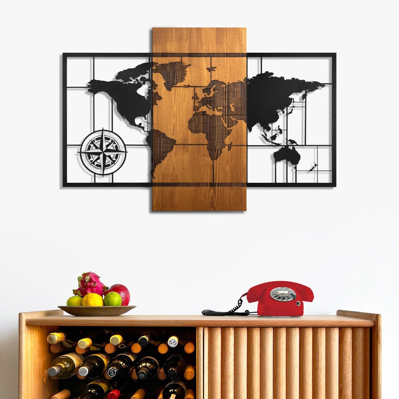 Decoratiune de perete, Fusione Naturale -5, Metal, Lemn, Nuc negru