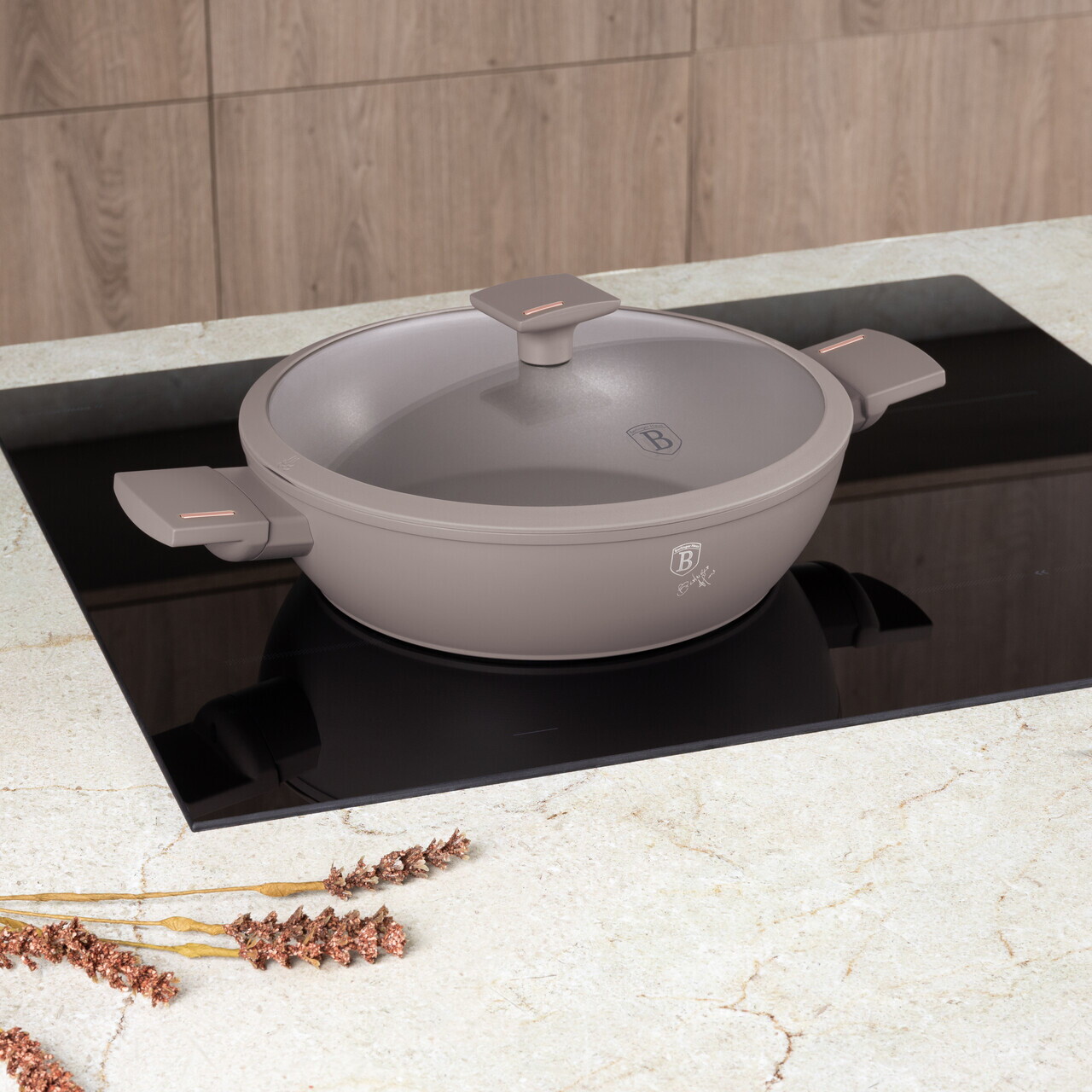 Oala cu capac Berlinger Haus, Taupe, 28 cm, 3.8 L, aluminiu forjat, taupe mat - imagine 2