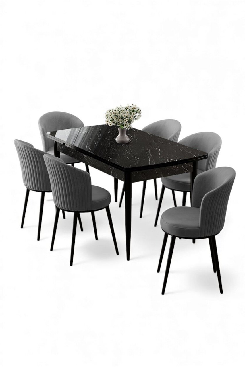 Set masa extensibila si scaune, Hanah Home, Asfel, Marmură neagră / Gri - view 2