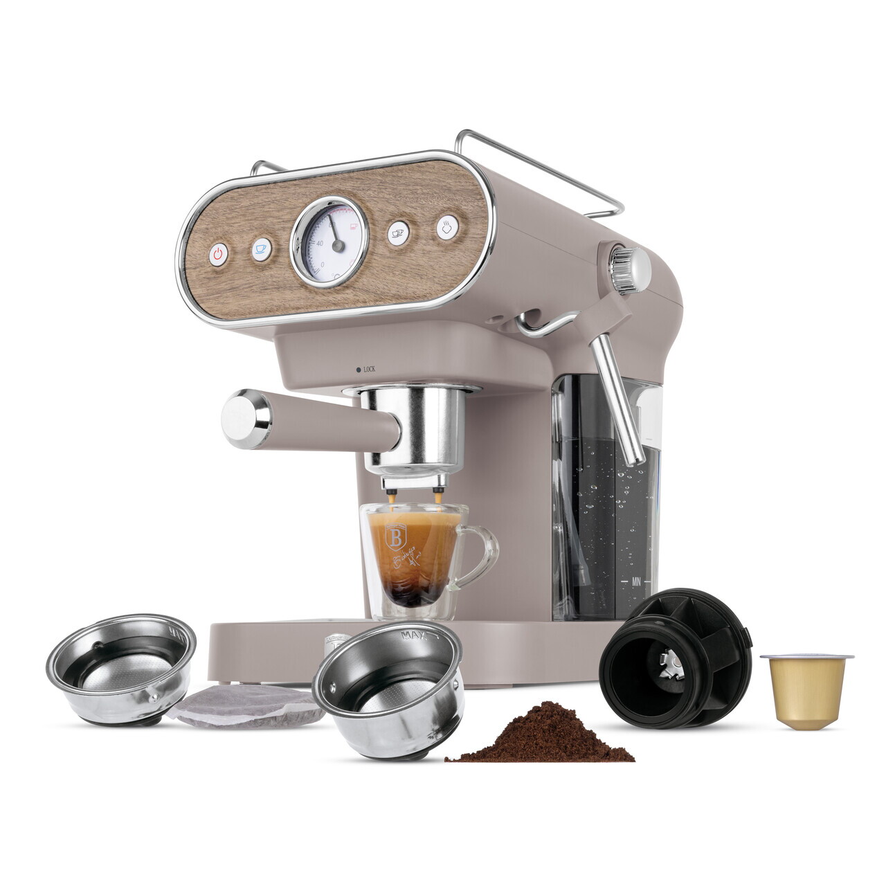 Espressor 3 in 1 Berlinger Haus, Taupe Nordic, 950W, 23x26.5x30.5 cm, inox, taupe mat/natur - view 2