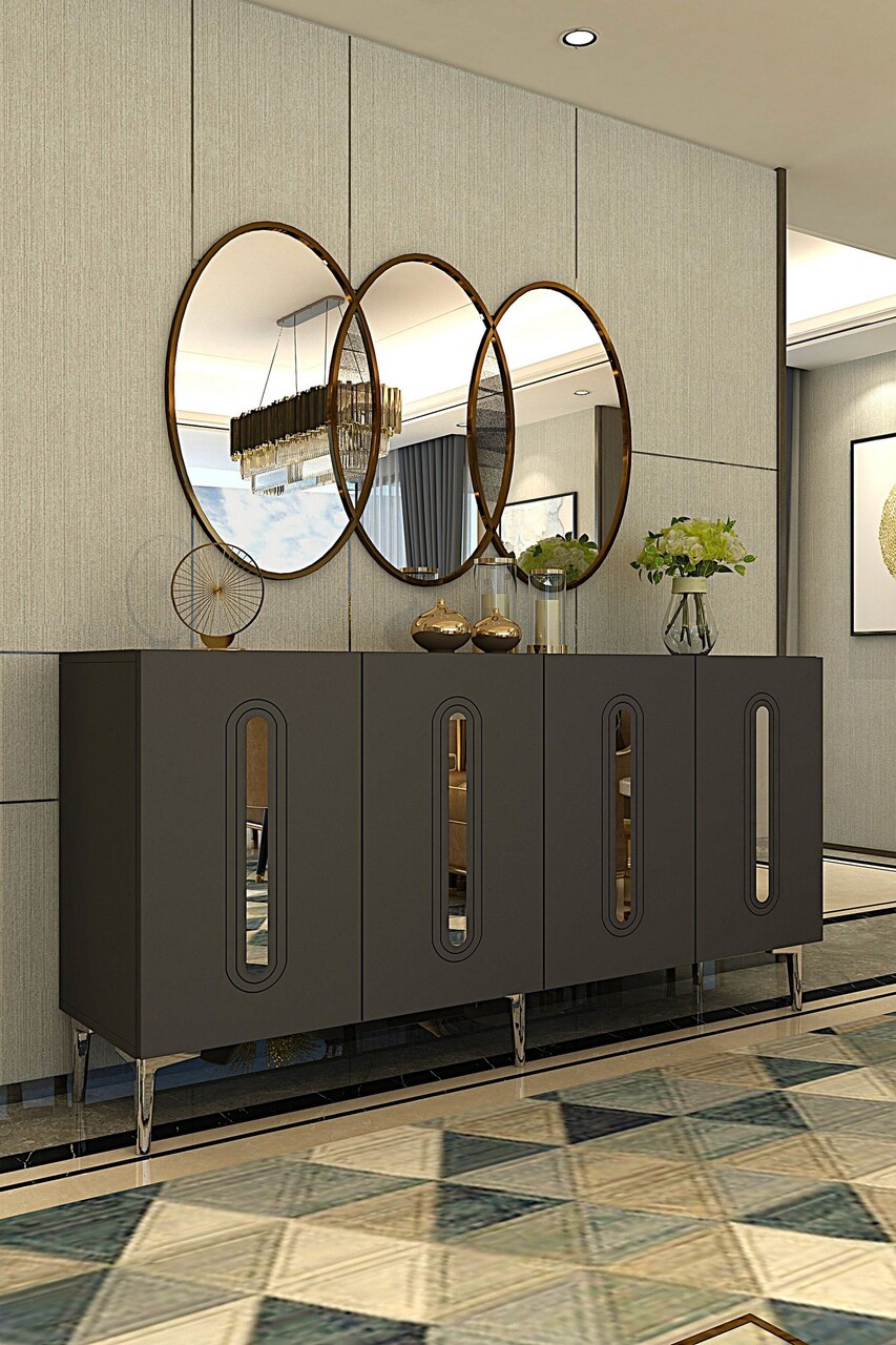 Consola, Hanah Home, Rany 150, 150x75x32 cm, Antracit / Argintiu - view 2