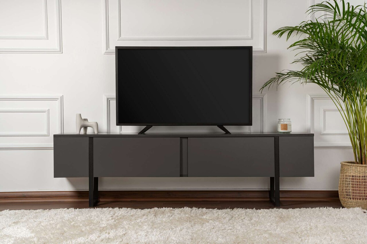 Comoda TV, Nordure, Serenity, 180x50x30 cm, Antracit / Negru - imagine 2