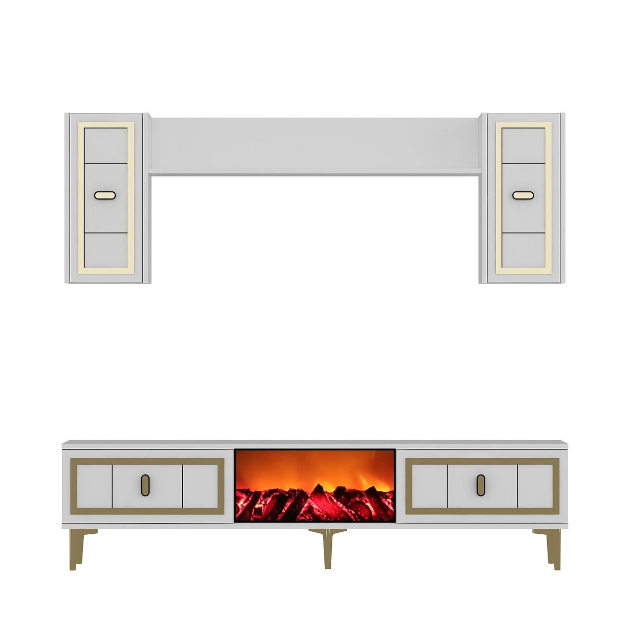 Comoda TV, Hanah Home, Orion Fireplace, 150x44.6x29.6 cm, PAL , Alb/Auriu - imagine 3