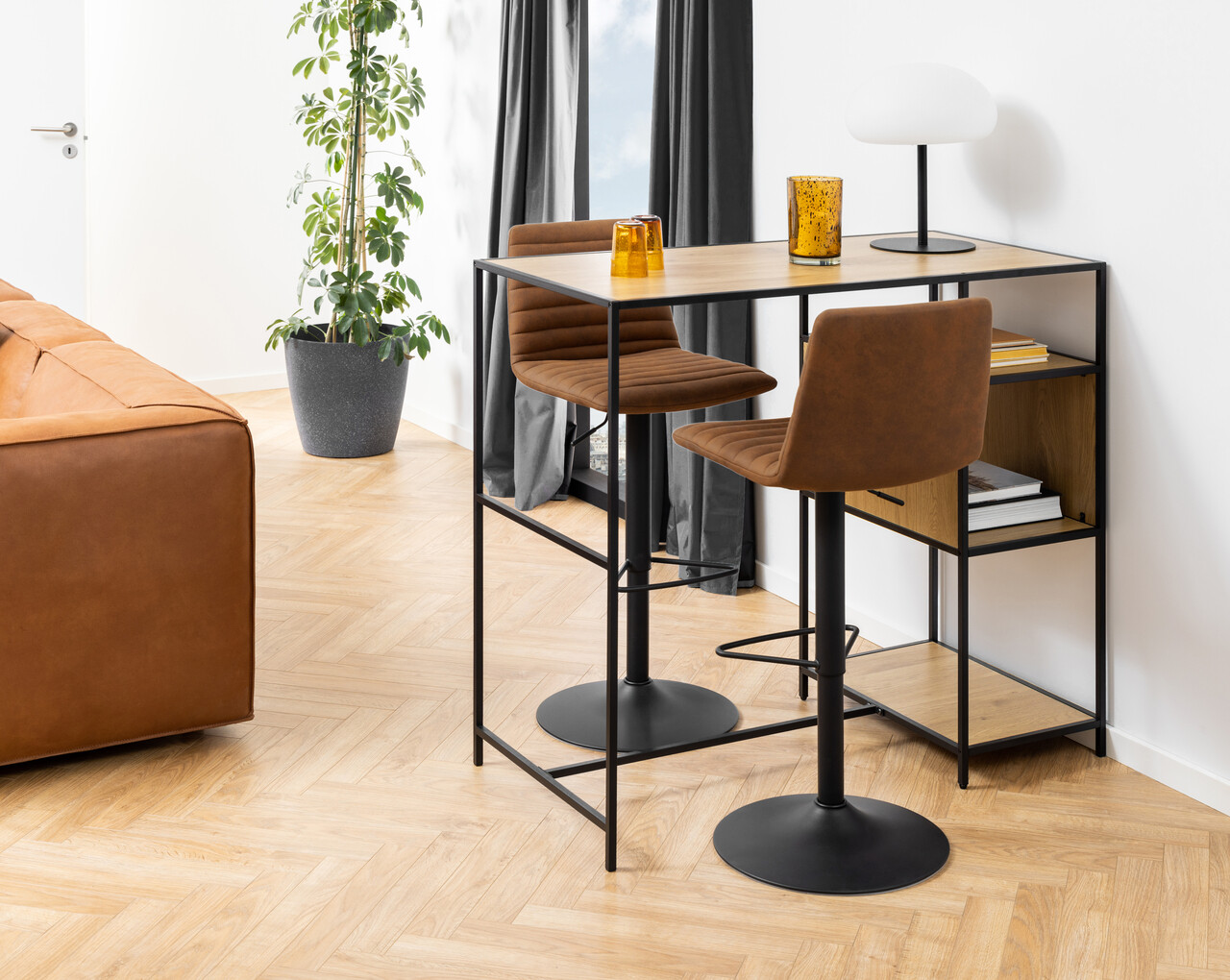 Scaun de bar Kimmy, Actona, 50x46x110.5 cm, rotativ, poliester/otel, camel - view 3