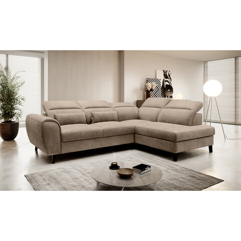 Coltar extensibil dreapta 4 locuri ELTAP, RT-20NU, Noble, 255x201x100 cm, lemn/poliester, maro deschis