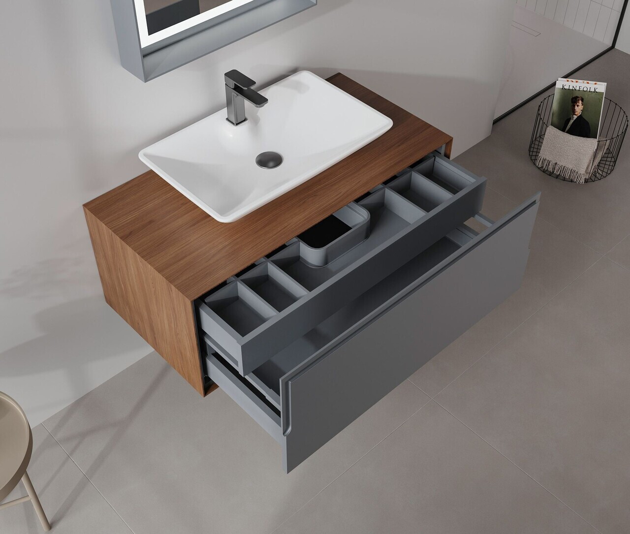 Dulap de baie cu chiuvetă, Hanah Home, Craft 100, Nuc / Antracit — imaginea 4