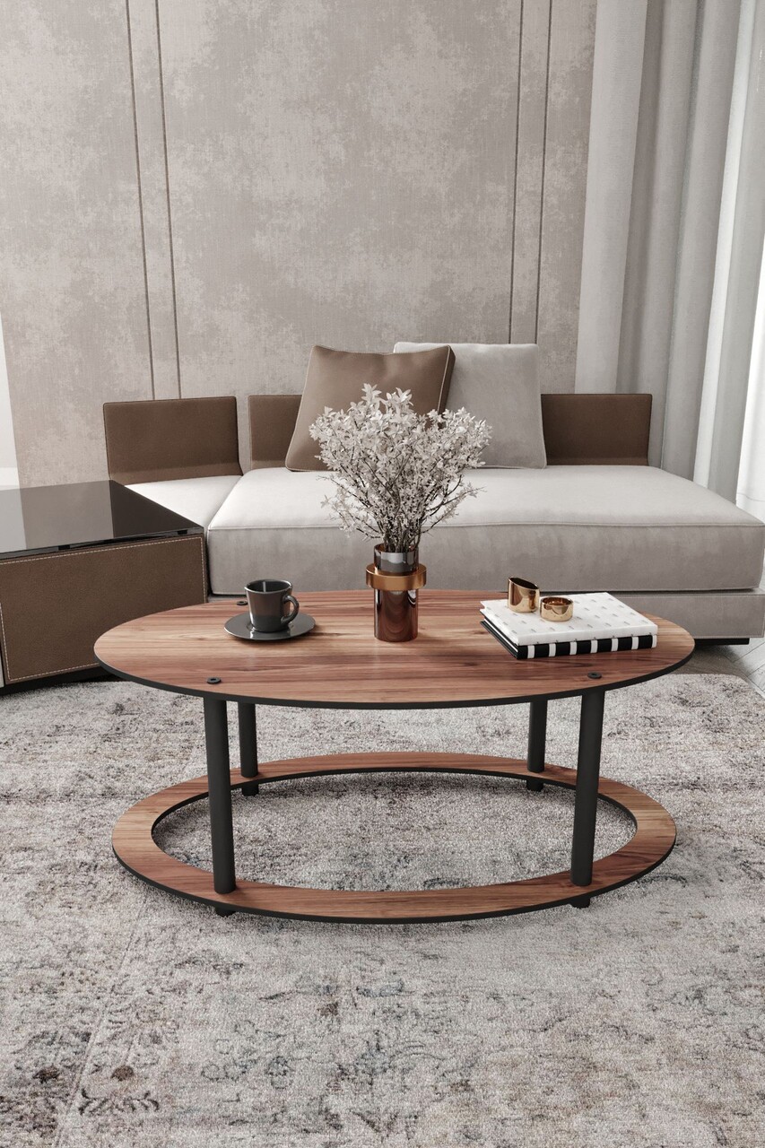 Masuta de cafea, Hanah Home, Hole Ellipse, 60x40x38 cm, MDF , Maro