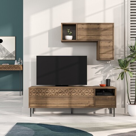 Comoda TV cu raft, Decortie, Heaton, pal melaminat, maro
