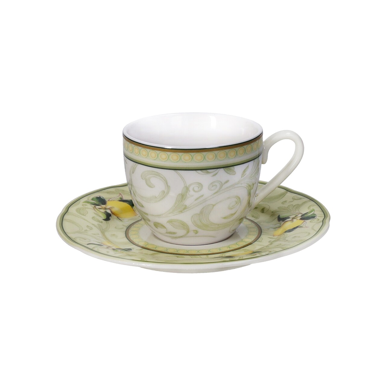Set 2 cesti cu farfurie pentru cafea Limoni, Brandani, 50 ml, portelan New Bone China - 1 | YEO