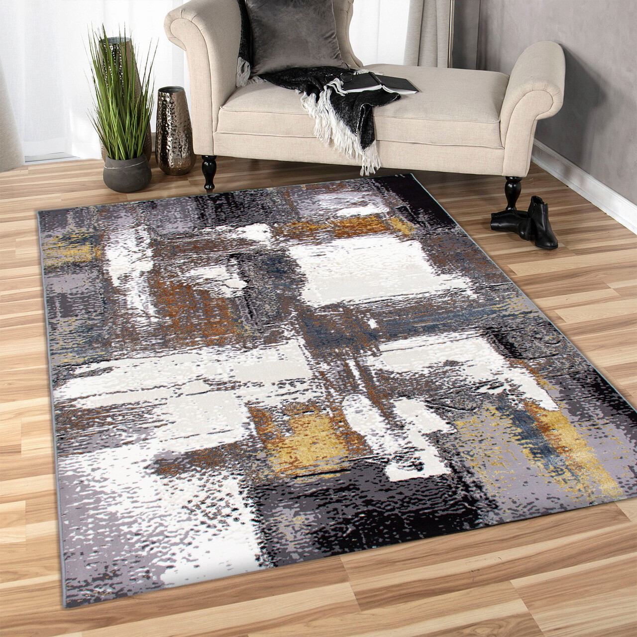 Covor, HE633, 200x290 cm, Poliester, Crem / Aur