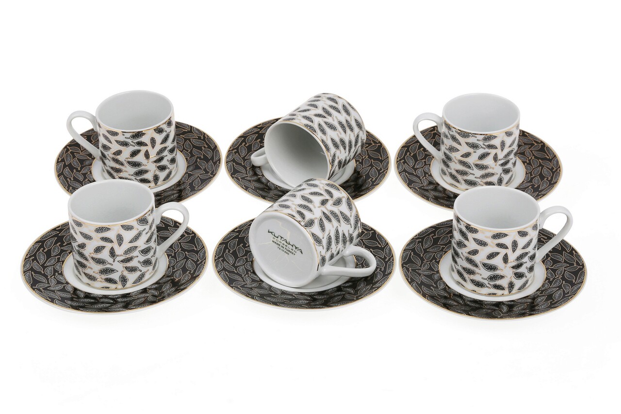 Set cesti de cafea, Kütahya Porselen, 710KTP1249, Portelan, Alb/Negru - 1 | YEO
