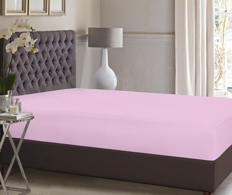 Cearceaf de pat cu elastic Bedora, 140×200 cm, bumbac ranforce, roz pal Bedora