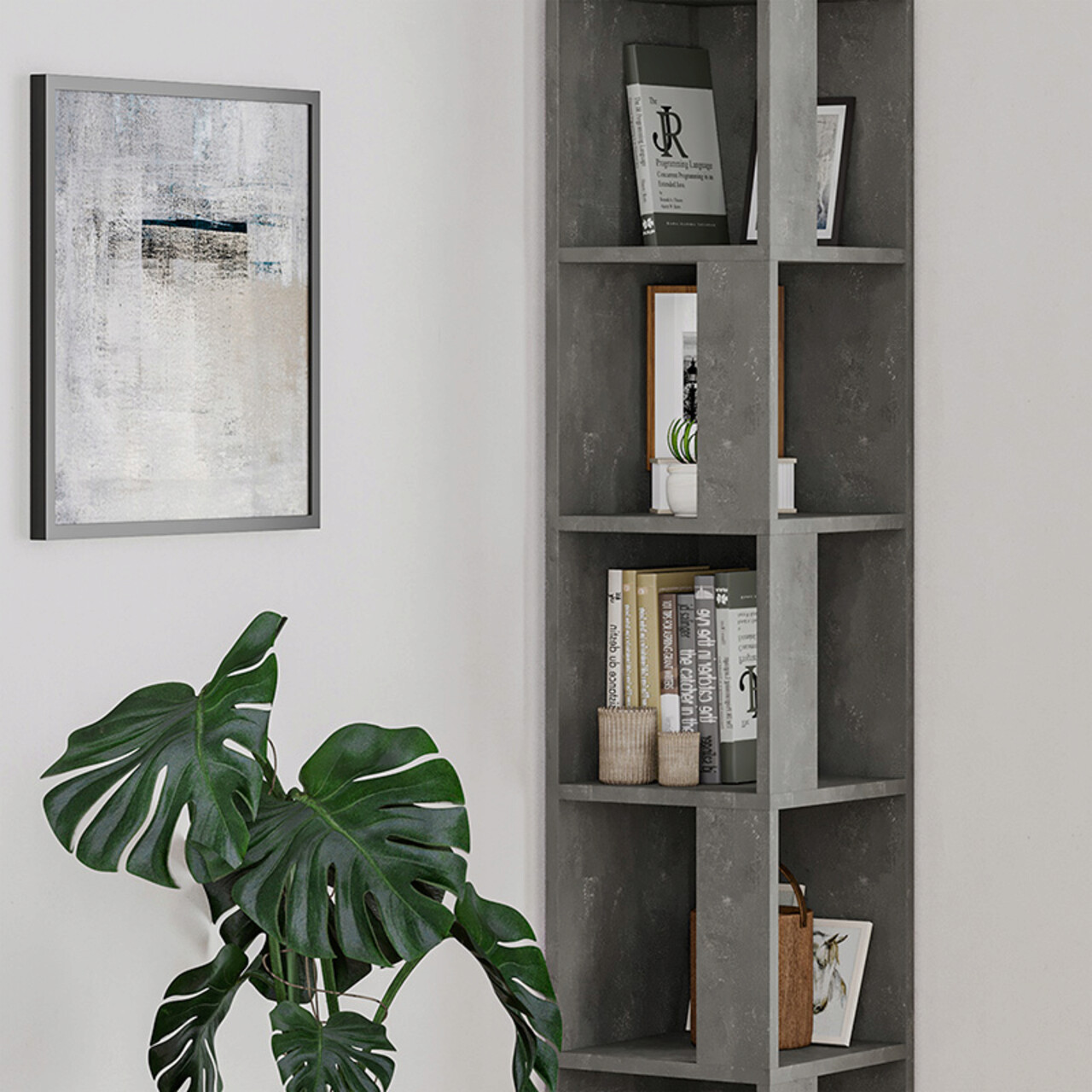 Corp biblioteca Raphael, Pakoworld, 32x32x161 cm, PAL melaminat, gri vintage - 1 | YEO
