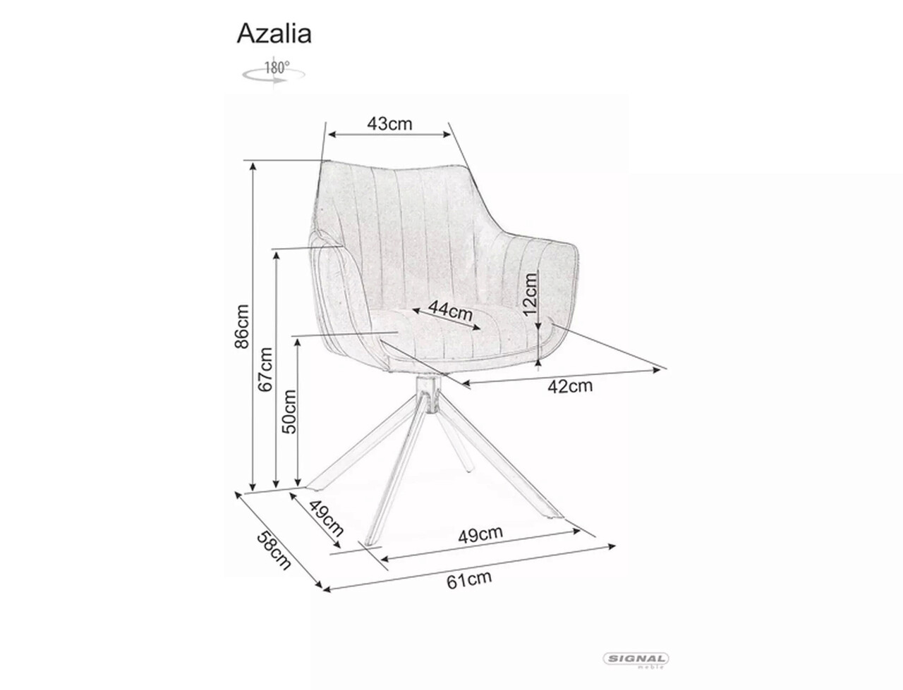 Scaun Azalia Velvet, Signal, 61x44x86 cm, catifea/otel, albastru/negru