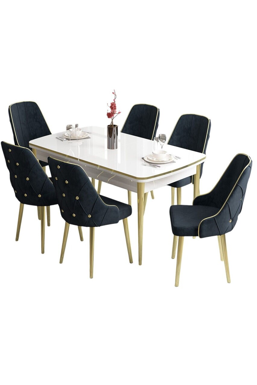 Set masa si scaune (7 piese), Hanah Home, Tia, Alb / Auriu / Antracit — imaginea 2