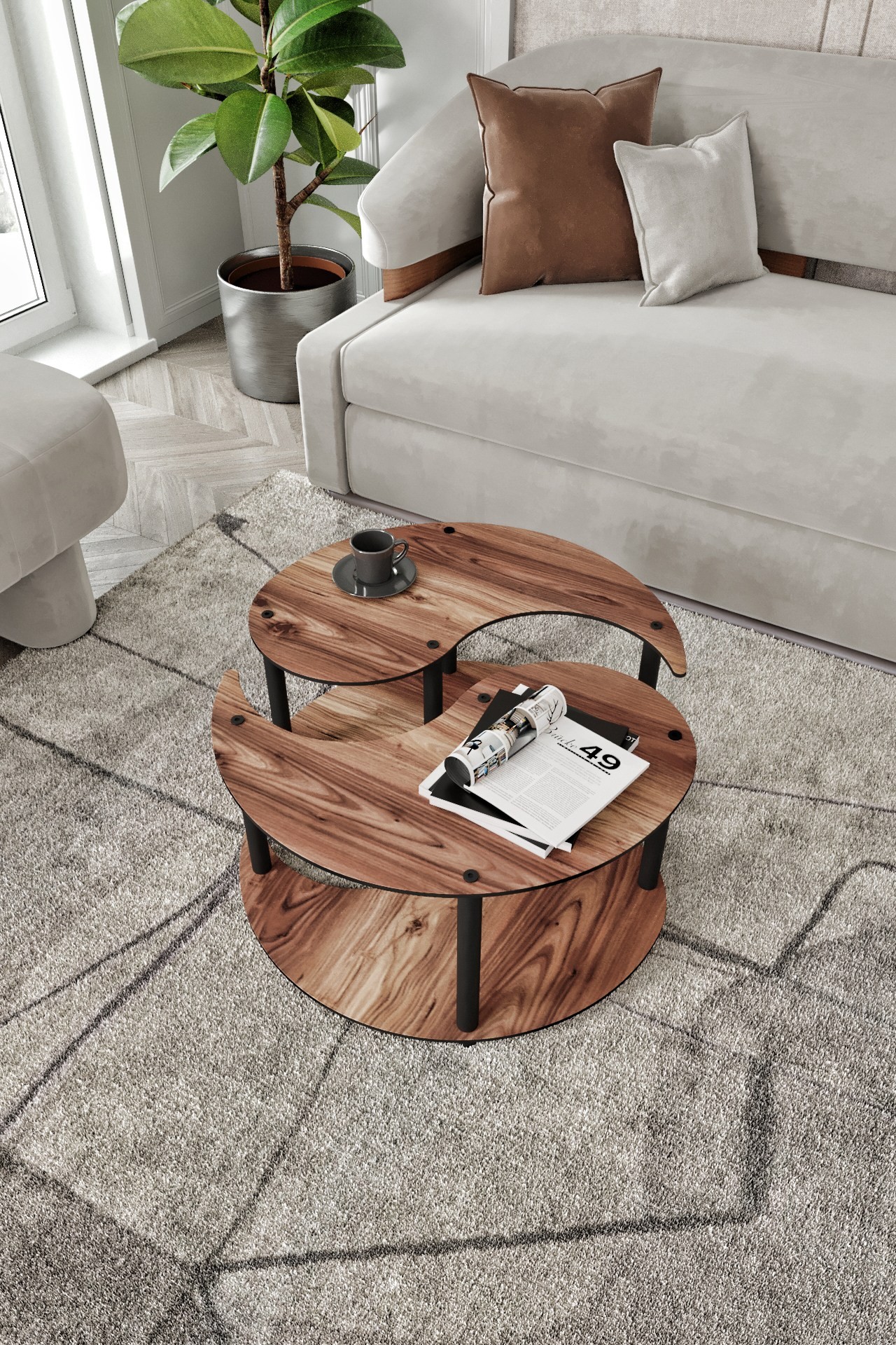 Set masute de cafea, Hanah Home, Yin Yang 2, MDF , Maro