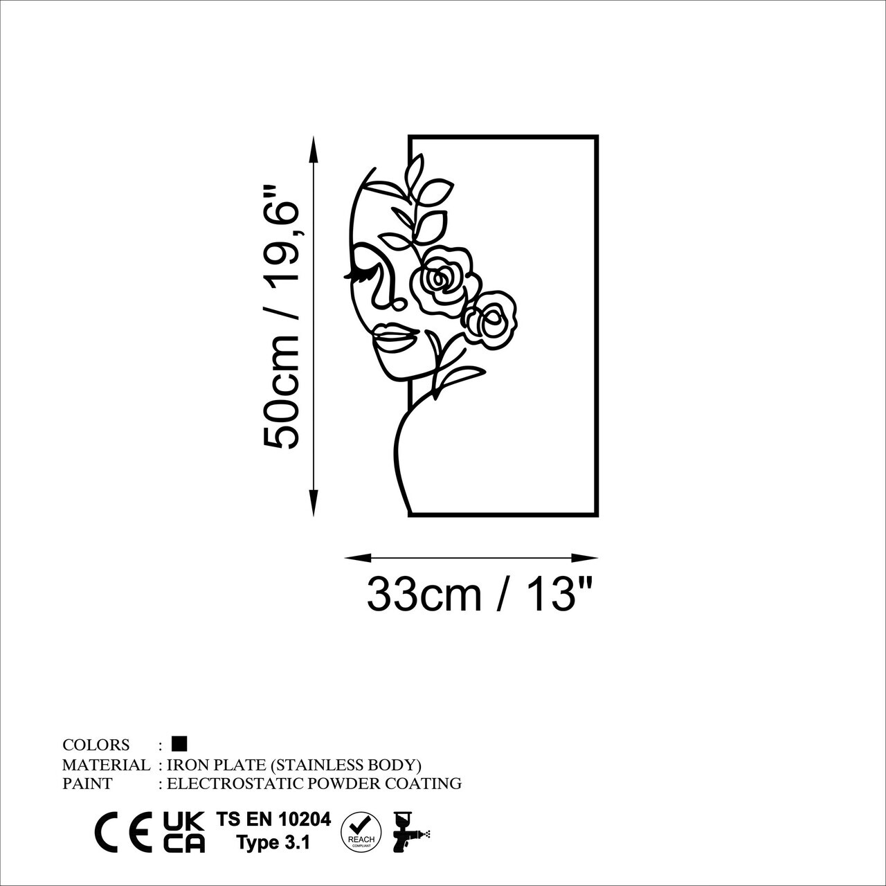 Decoratiune de perete, Flower Woman, Dimensiune: 50 x 33 cm, Negru — imaginea 6