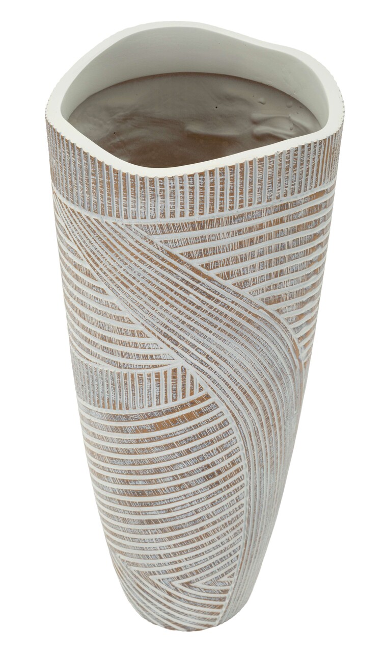 Vaza decorativa Wood Effect, Mauro Ferretti, 18x18x45 cm, polirasina, alb antic